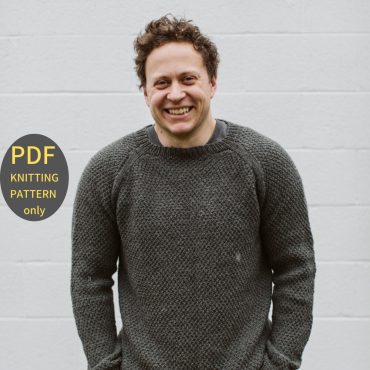 Mens Sweater Knitting Pattern // Obersee // Male Textured Knit Sweater // Top Down Seamless Raglan / Classic Moss Stitch / DK Wool / English