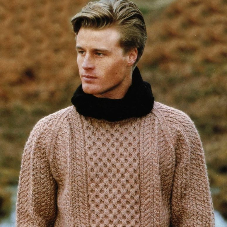 Mens Classic Aran Sweater with Raglan Sleeves and Round Neck, Vintage Knitting Pattern, PDF, Digital Download - A799