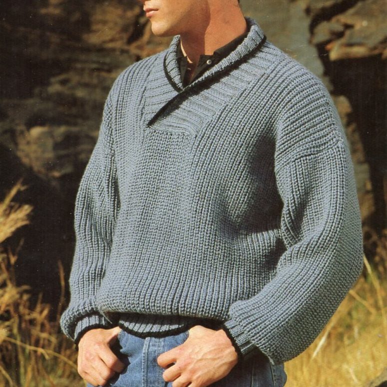 mens fisherman rib sweater knitting pattern pdf mens shawl collar jumper rib sweater 34-44" aran worsted 10ply pdf instant download