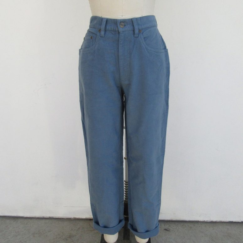 LL BEAN Slate Blue Flannel Finish Cotton Five Pocket Jeans | High Waist Trousers Chinos | Minimal 90s High Waist LL Bean Pants | 26 Waist