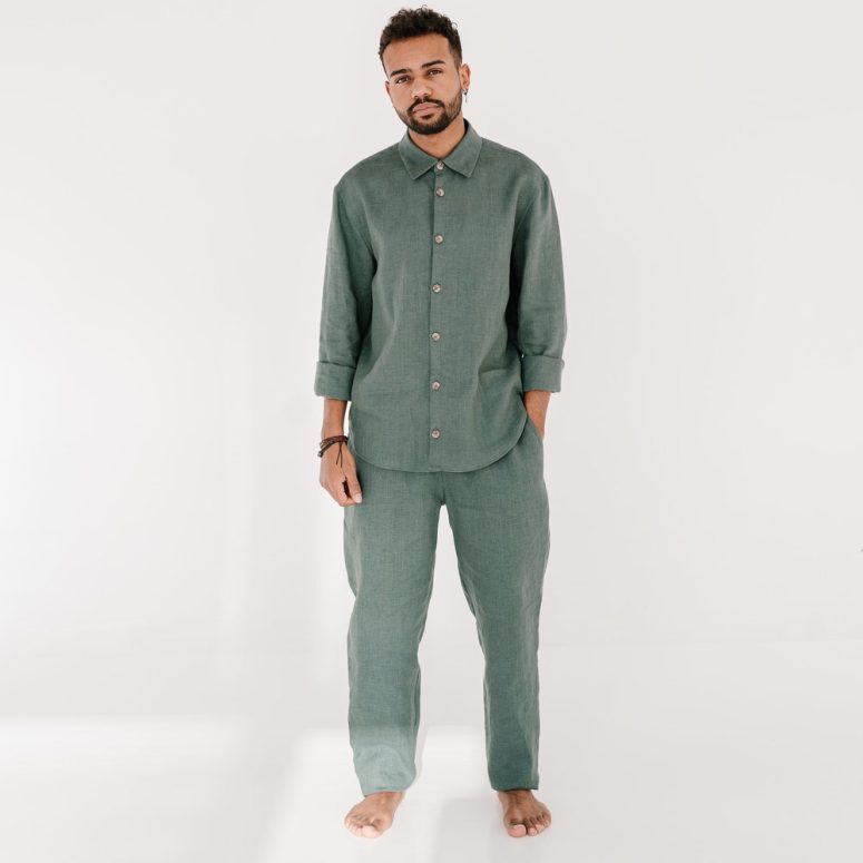 Mens linen pajamas - linen pants and linen shirt for men, 2nd anniversary gift
