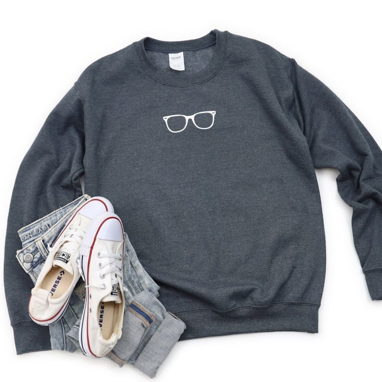 Simple Eyeglasses Crewneck Sweatshirt | Optometrist, Optician, Ophthalmologist, Optometry Student, Optometry, Sweater, Glasses Sweatshirt