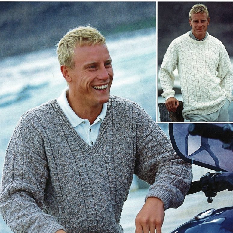 Mens "Easy Knit" Textured Sweater with Round or V Neck, Vintage Knitting Pattern, PDF, Digital Download - C895