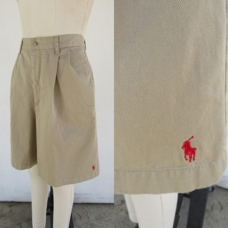 90s High Waist Ralph Lauren Polo Khaki Shorts | Pleated High Rise Shorts | Minimalist Preppy Prep Longline Shorts | 29 Waist
