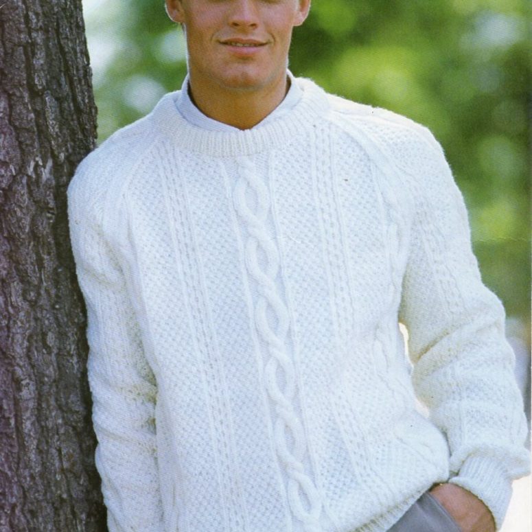 mens aran sweater knitting pattern pdf download mens cable crew neck jumper 32-48 inch chest Aran worsted 10ply yarn pdf instant download