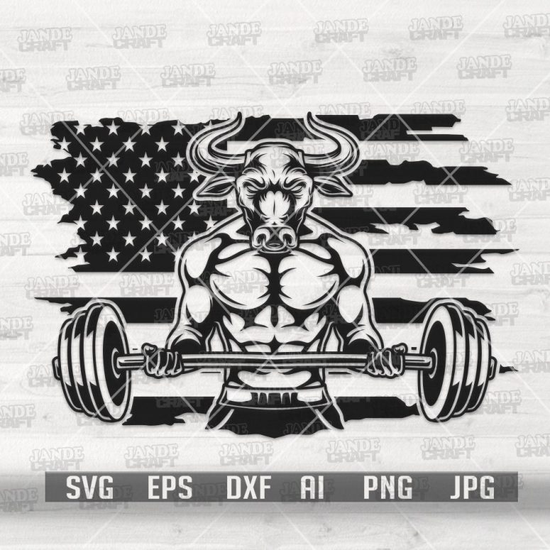 US Bull Body Builder svg | Weight Lifter Clipart | Muscle Man Cut File | Fitness Coach Gift Idea T-shirt Design png | Workout Physique dxf