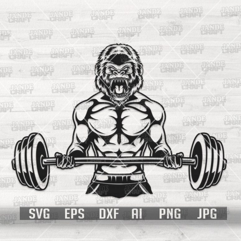 Ape Body Builder svg | Weight Lifter Clipart | Strong Muscle Man Cut File | Fitness Coach Gift Idea T-shirt Design png| Workout Physique dxf