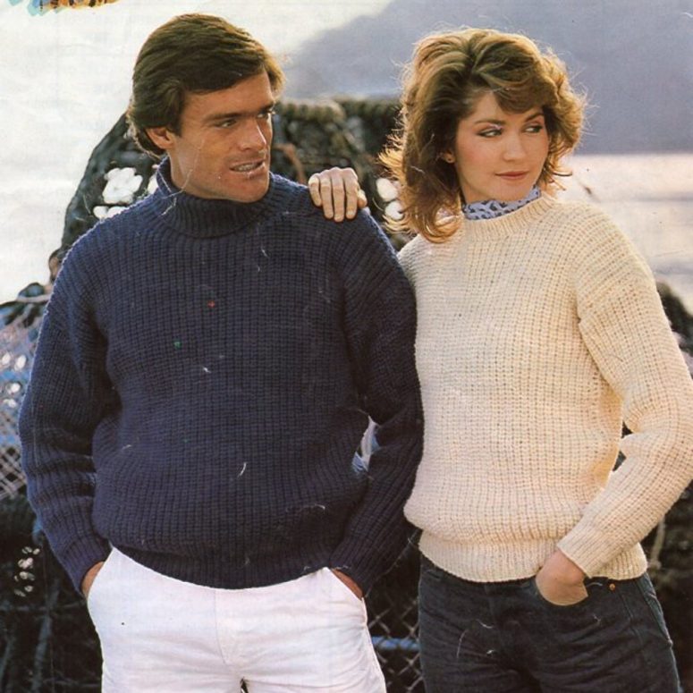 womens mens fishermans rib sweater knitting pattern pdf ladies round neck ribbed jumper 32-42 inch Aran Worsted 10ply pdf instant download