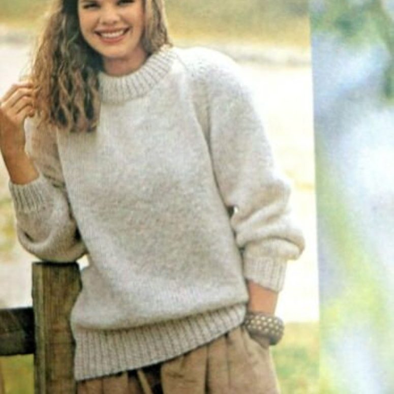 Easy Knit Round Neck Rib Textured Sweater Raglan Sleeve Man Woman  30" - 42"   Chunky 12 Ply Wool Knitting Pattern PDF Instant Download