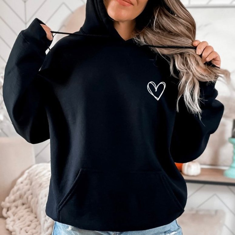 Heart Outline Hoodie, Cute Design, Unisex Sweater, Pullover Jumper, Heart Outline Sweatshirt