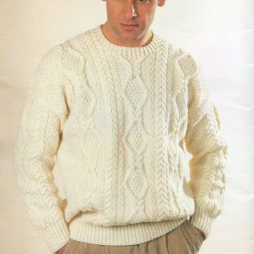 vintage mens aran sweater KNITTING PATTERN pdf mans crew neck traditional cable jumper 36-46inch Aran / Worsted /10ply yarn instant download