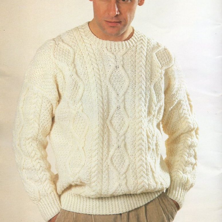 vintage mens aran sweater KNITTING PATTERN pdf mans crew neck traditional cable jumper 36-46inch Aran / Worsted /10ply yarn instant download