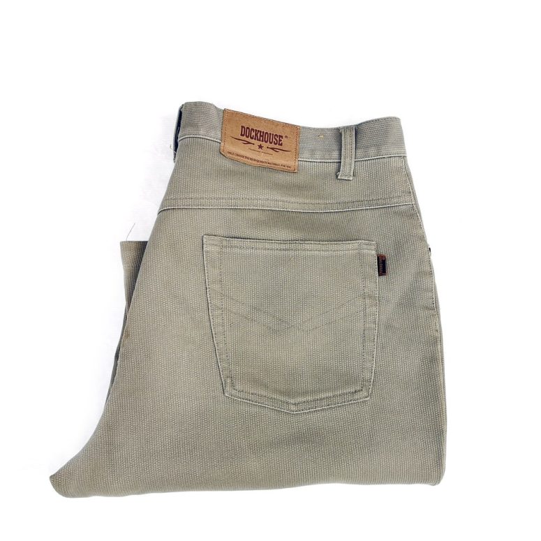 Distressed Denim Workwear Pants – Men's Khaki Green Vintage Trousers - Dad Style Classic Loose Fit Trousers