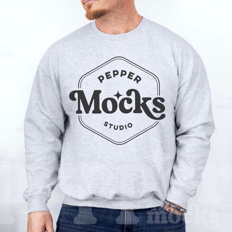 Gildan 18000 Ash Crewneck Sweatshirt Mockup | Grey G180 Sweater Mock-up | Real Model Mock | Casual Simple Mock | Mens Gildan 18000 Mockup
