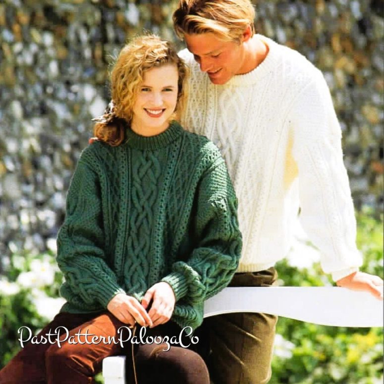 Vintage Knitting Pattern Aran Celtic Knotwork Cable Panel Sweaters PDF Instant Digital Download Womens Mens Adult Pullover Jumpers
