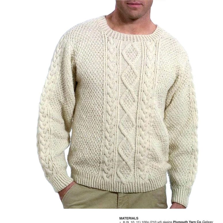 Men's Classic Aran Sweater Pattern | Irish Fisherman's Sweater | Cable Knit Ecru Jumper | Instant PDF Download