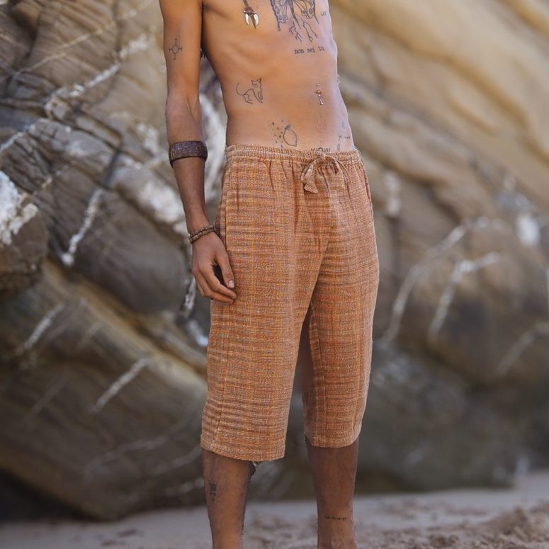 Khadi Cotton Shorts, Short Men Pants, One Size Shorts, Khadi Men Pants, Natural Men Pants, Earthy Clothing, Khadi Clothing, Orange Shorts
