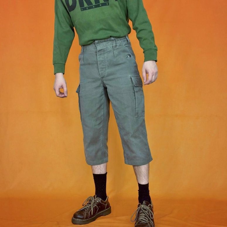 Vintage Chino Cargo Trousers Cropped 3/4 Quarter Length Pants Military Army Shorts Khakis Retro Safari Utility Tactical Grunge 80s 90s