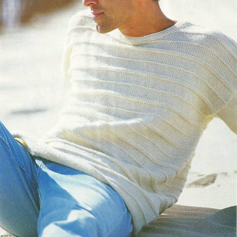 Easy Knit Mens Drop Shoulder Sweater Round Neck Jumper PDF Knitting Pattern Aran ( 10ply, worsted ) 44 - 54" Downloadable
