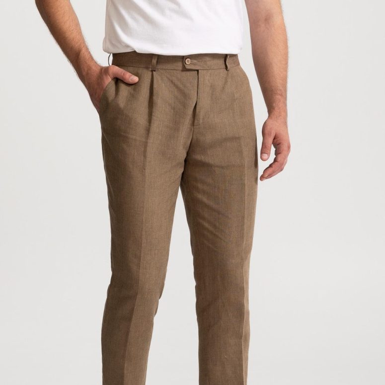 100% Linen Pants - Dark Beige, Sustainable Linen Men Trousers, Regular Fit Slacks, Business Casual Bottoms, Men's Fashion, European Linen