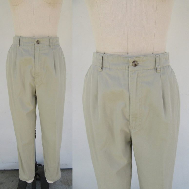 90s All Cotton High Waist Tapered Darted Khakis | Minimalist Chinos Dart Front High Rise Pants Slacks | 25 Waist