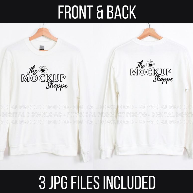 White, Gildan 18000 mockup Front and Back, hanging Gildan mockup, 18000 Gildan heavy blend, simple sweater lifestyle mockup, 18000 mockup