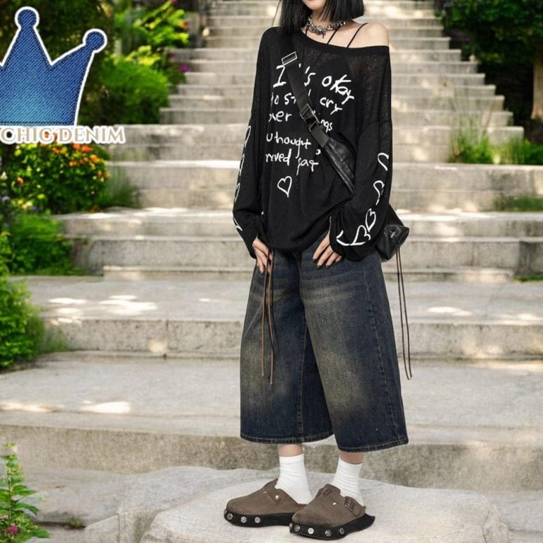 Women's Denim Shorts | Washed Baggy Jeans | Streetwear Fashionable Clothing