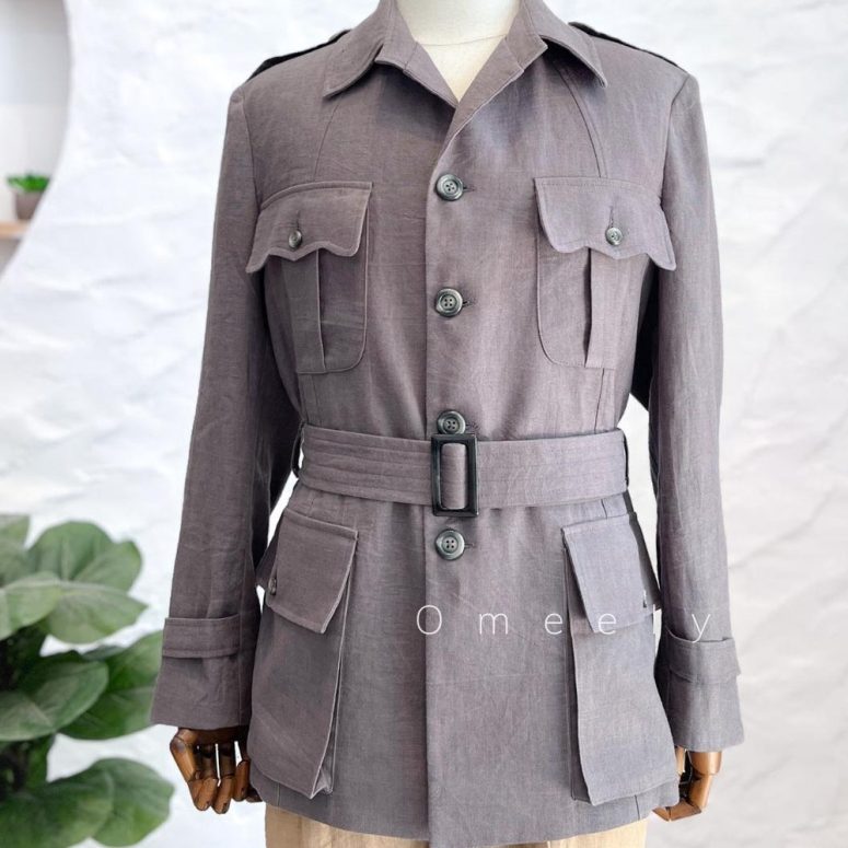 Fall Linen Safari Jacket Men Gray Jacket Men With Belt Fall Linen Jacket Men Handmade Linen Blazer Men Linen Coat Men Gifts For Him