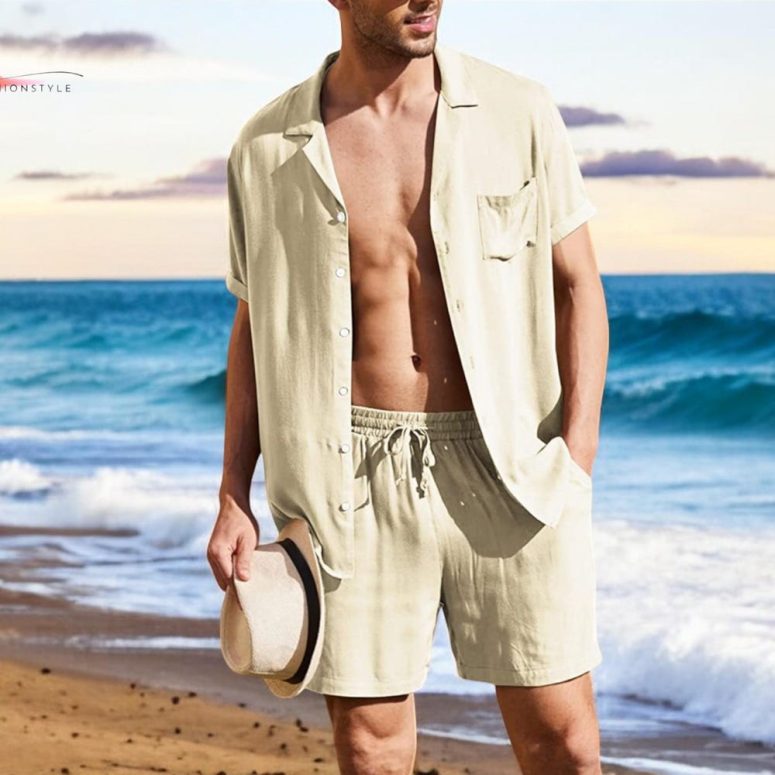 Men's Cotton Linen Set | Casual Outdoor Outfit | Comfortable Short Sleeve Style
