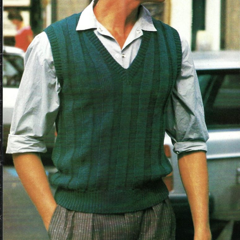 Mens Simple V Neck Slipover Tanktop Vest 2 Row Repeat Sweater PDF Knitting Pattern DK 8ply 36 - 44" Adult Vintage Downloadable