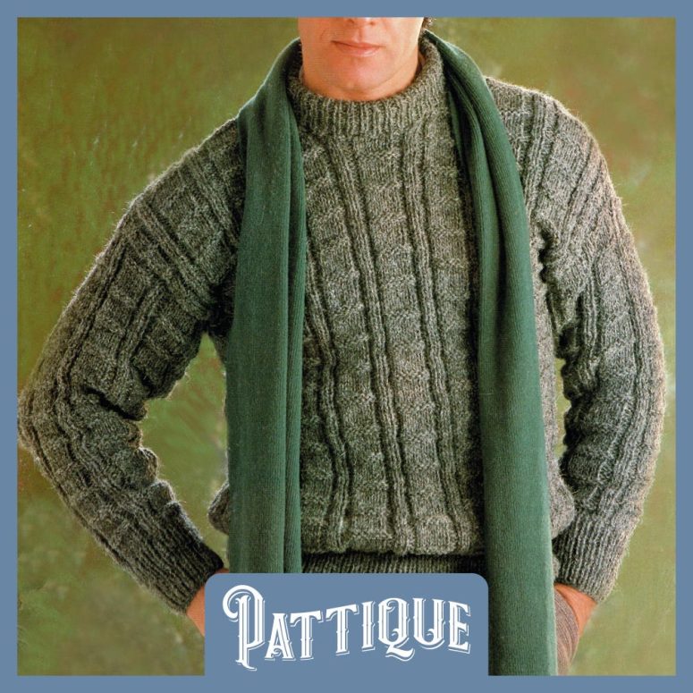 Classic Men's Aran Sweater Knitting Pattern, Fisherman's Jumper, Cable Knit Top, Crew Neck, 36"- 46" DK PDF Instant Download HQ Printable