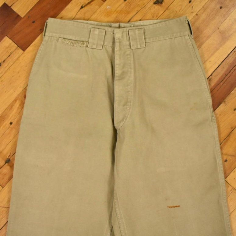 1940s Khakis 28 x 30 Twill Pants Chinos Work Wear Vintage Military