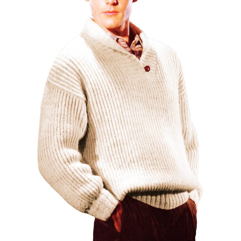PDF Pattern Men's Sweater Shawl Collar, Irish Rib | Chunky Pullover DK Yarn Knitting Pattern Instant Download
