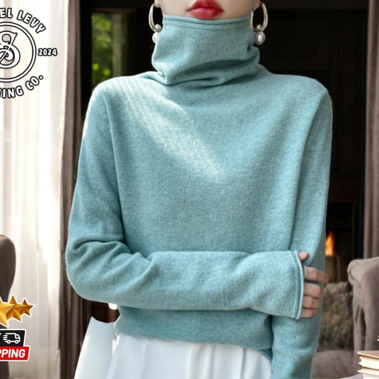 Cozy Cashmere Turtleneck Sweater | Chunky Chevron Knit Design | Oversized Warm Pullover for Women | Autumn & Winter Knitwear