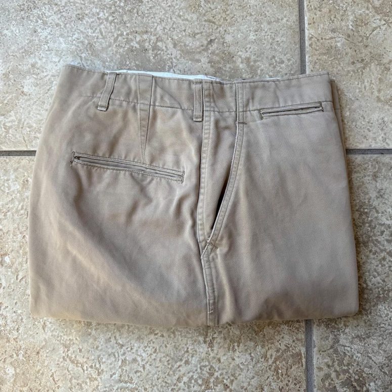 1950s US ARMY Khaki Cotton Twill Trousers | 33 x 28.75 | Button Fly Ivy League Trad