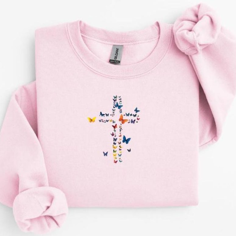 Cross Sweatshirt Simple Sweatshirt Minimalist Gift for Her Sweatshirt Gift for Him Butterfly Sweatshirt Cute Butterfly Cross Sweater