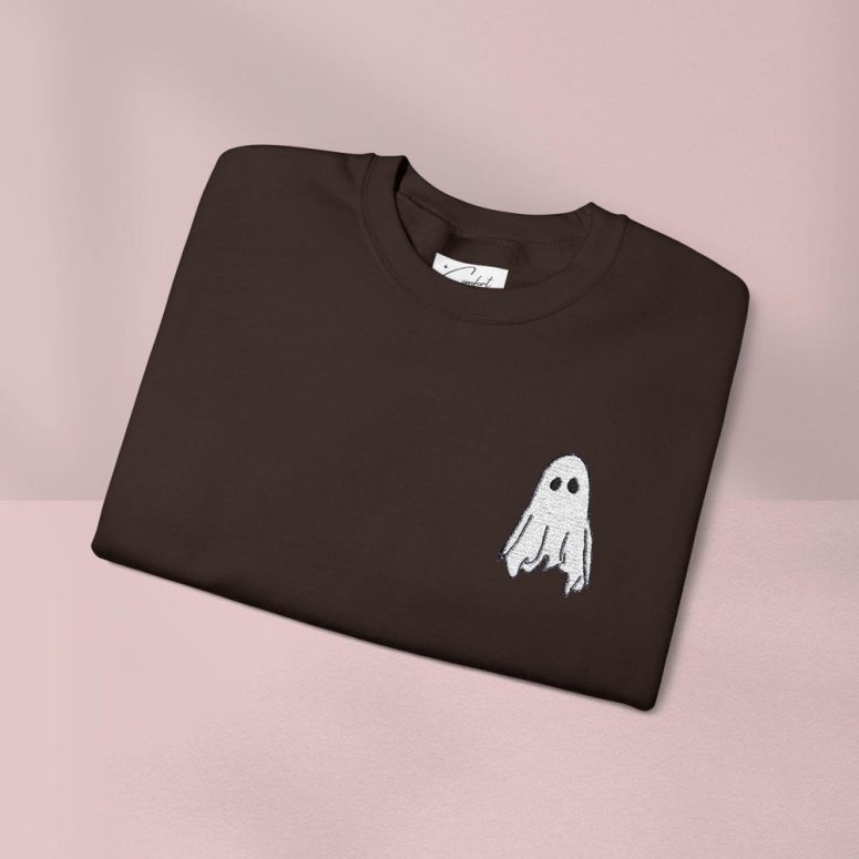 Ghost Embroidery Unisex Heavy Blend™ Crewneck Sweatshirt - Hand Drawn Simple Spooky Design, Halloween Sweater, Oversized Comfortable Gift