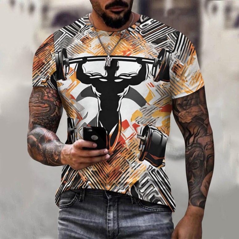Men's Bodybuilding T-Shirt All Over Print, Gym Shirt gift for Him, Athletic Fit Workout Shirt for him, Fitness Tee, Guy Tribe Form Fit Shirt
