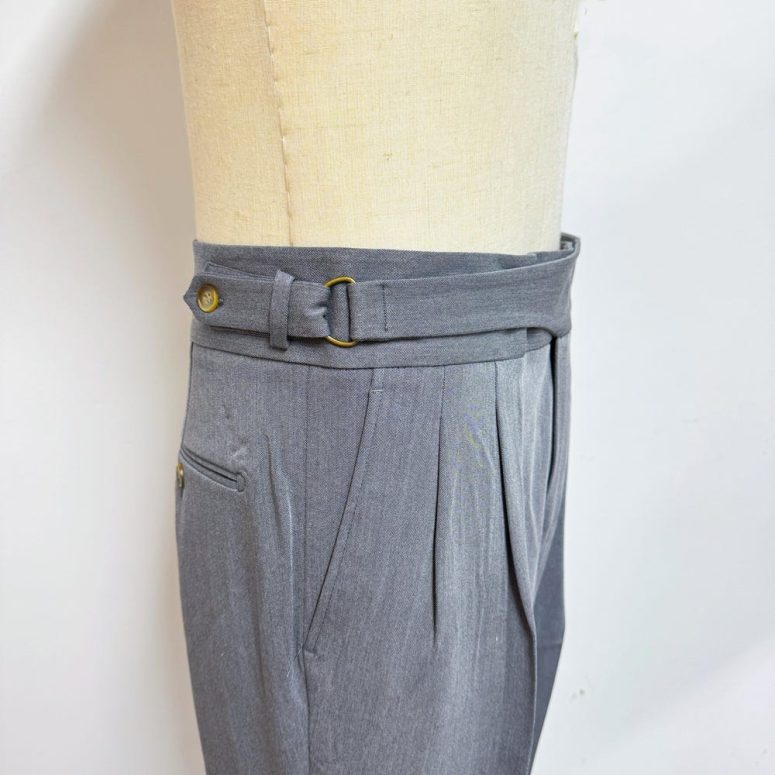 Men Cotton Pants with Pleats, High Waist Washed Cotton Pants, Vintage Buttoned Cotton Trousers, Straight Leg Rolled Hem Gurkha Pants