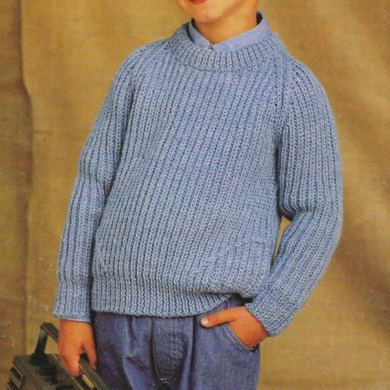 Fishermans Rib round neck Raglan Boys sweater Knitting pattern- Aran 10 ply Worsted Yarn-24" -30" chest- Download PDF easy knit- small text