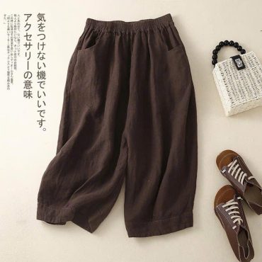 Cotton and linen shorts for women in summer high waist slimming casual all-match wide-leg pants straight shorts for women loose cropped pant