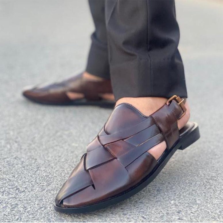 Handmade Men's Brown Leather Peshawari Chappal - Handmade Leather Sandals , Peshawri Sandals, Leather Footwear, Gift for him, Gift for Bf