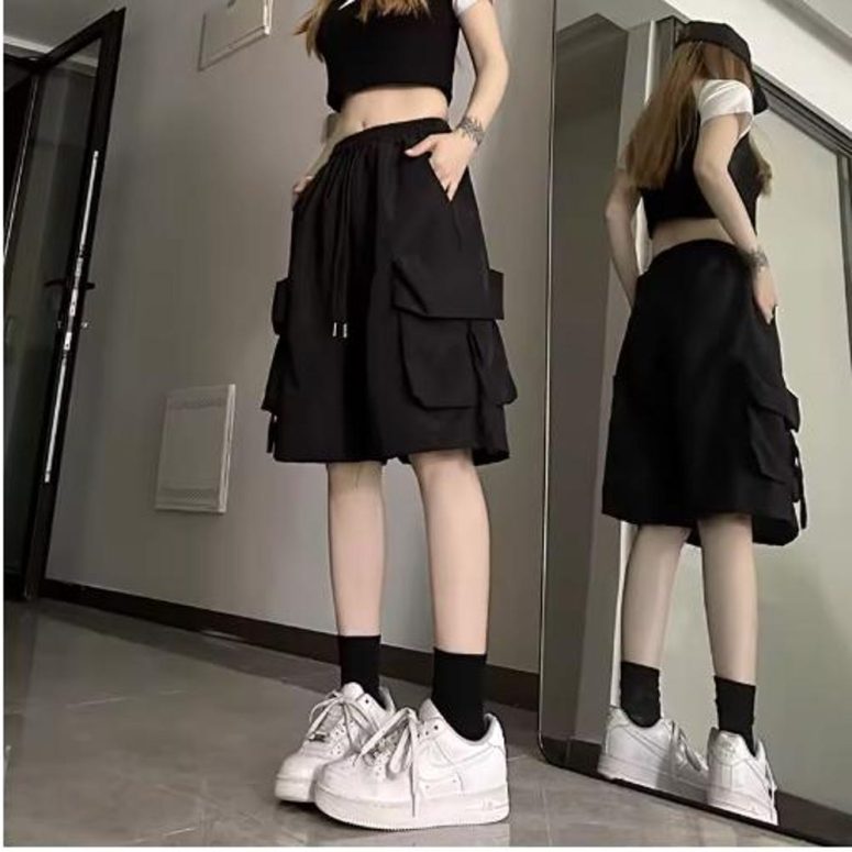 ZOKI High-Waist Cargo Shorts | Streetwear Wide-Leg Utility Shorts for Women