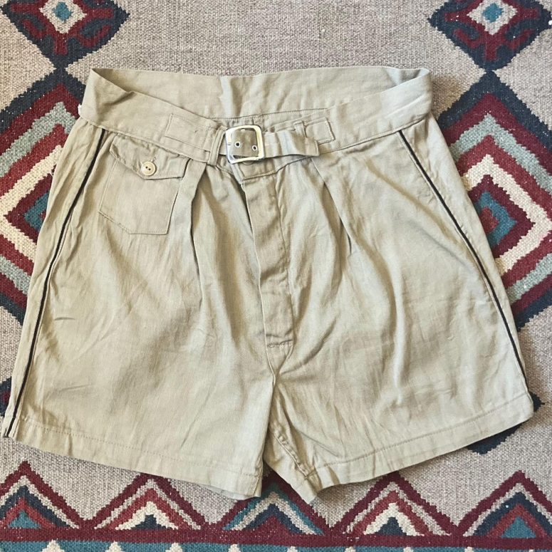 1960s US Army Military Cotton Twill Khaki Athletic Shorts | Vintage Mens 30 Buckle Belt Waist