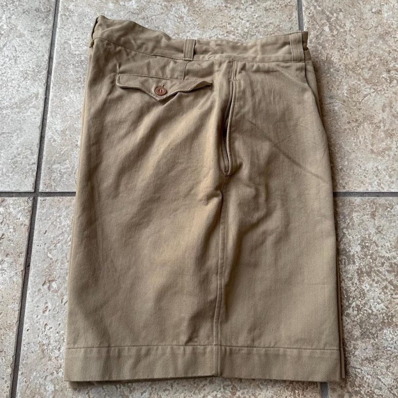 1950s Khaki Cotton Twill French M-52 Pleated Shorts | Size 34 | Button Fly Ivy League Trad