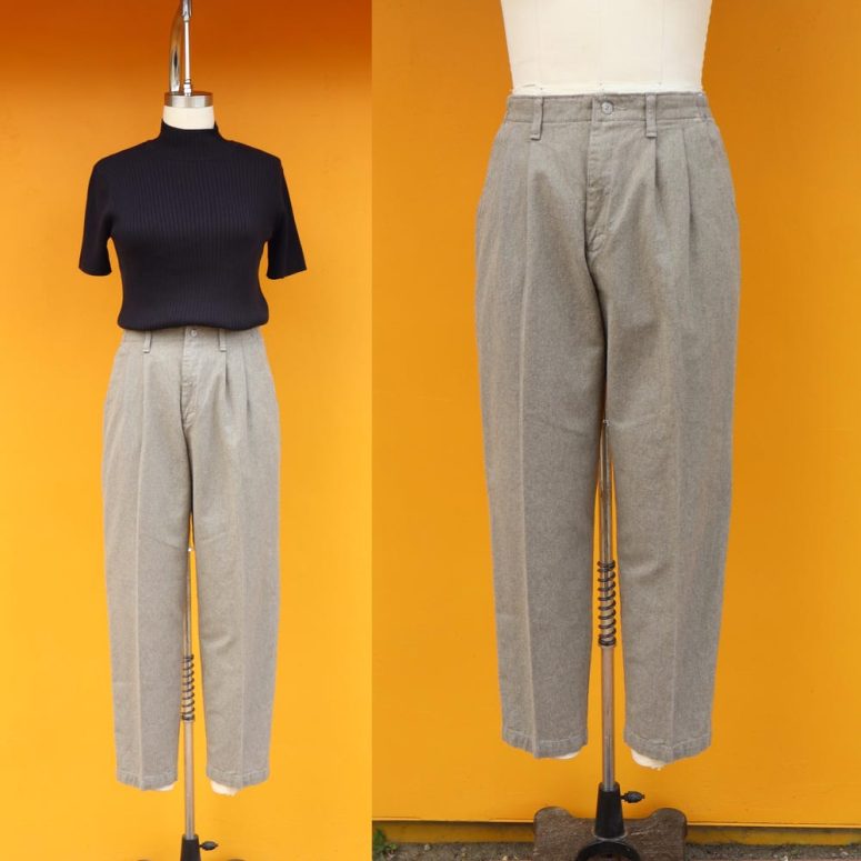90s LEE Cotton Olive Green Pleated High Waist Trousers | Micro Pinstriped Minimalist High Rise Pants | Size 10 | 29 to 32 Waist